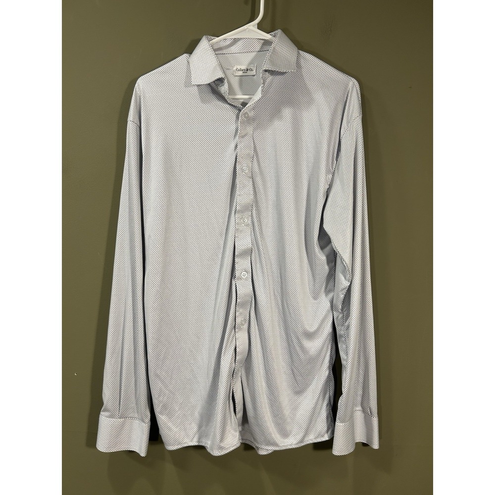 Collars & Co. Dress Shirt Mens Sz Med White All Over Print Office Performance